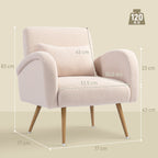Modern Living Room Armchair in Teddy Fabric with Removable Lumbar Cushion, 77x77x83 cm, Beige