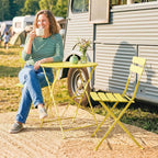 Outsunny Bistro Set, Folding Table and Chairs for 2, Garden, Yellow.