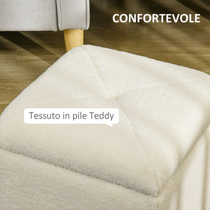 Soft Teddy Fabric Padded Storage Pouf for Living Room and Bedroom, 39x39x39cm, Cream