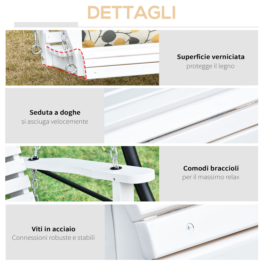 Outsunny 3-Seater Outdoor Swing with Central Table and Cup Holder, Made of Wood and Metal, 150x75x53 cm, White