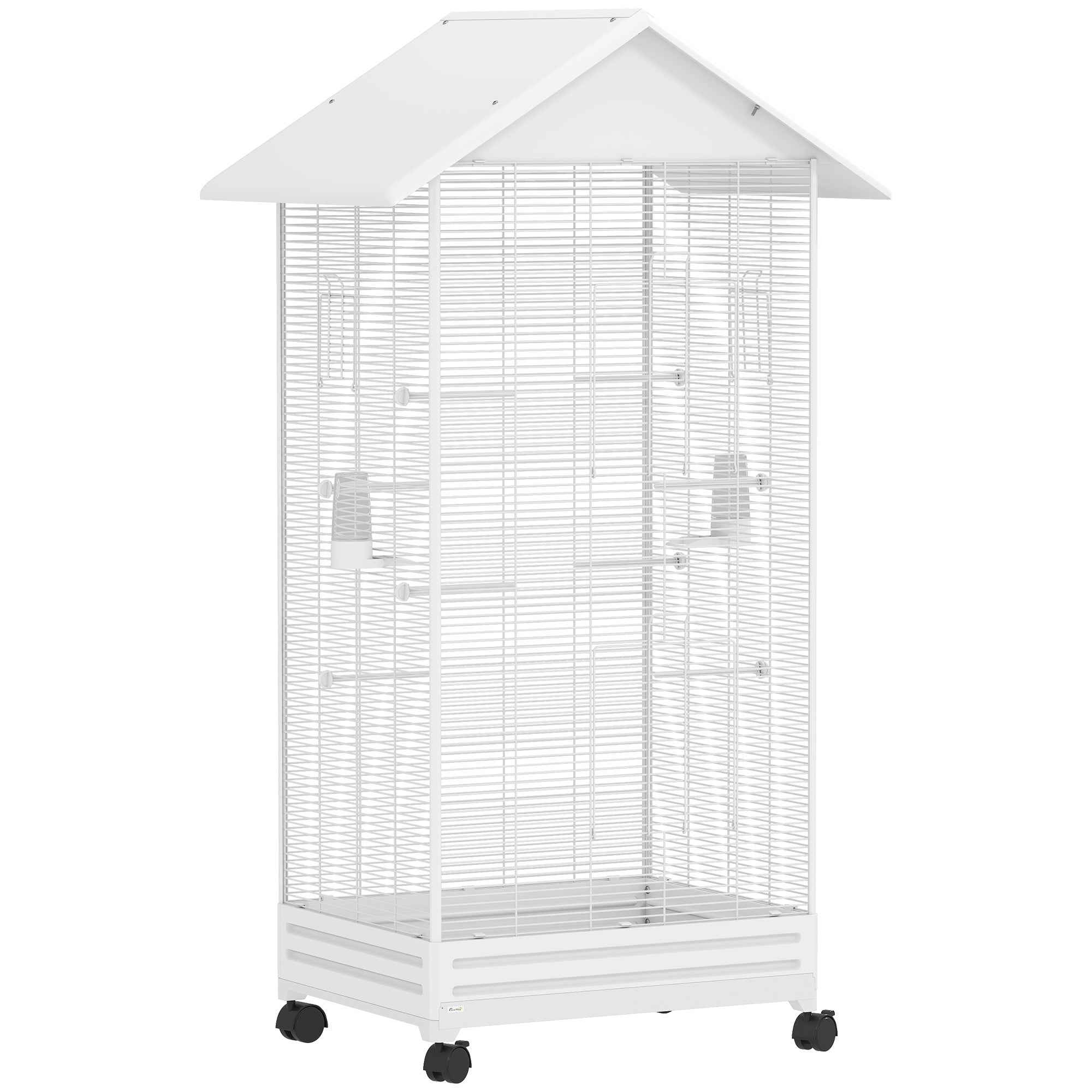 PawHut Wheeled Bird Aviary with Removable Tray, Perches and Feeders ...