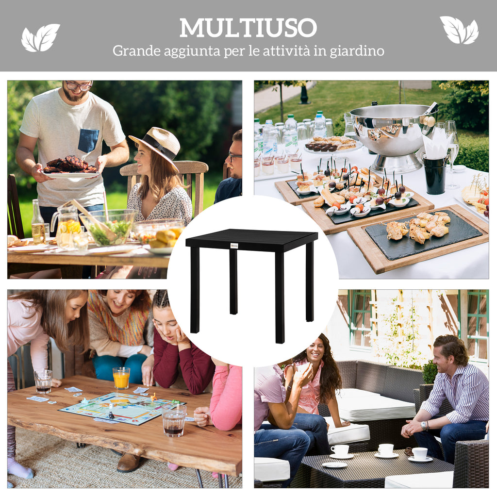 Outsunny Garden Table Wood Effect Dining Table, 78x78 cm, Black