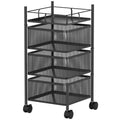 HOMCOM 3-Tier Kitchen Cart with Rotating Metal Baskets, Wheels and Brake, 27.5 x 27.5 x 62 cm, Black