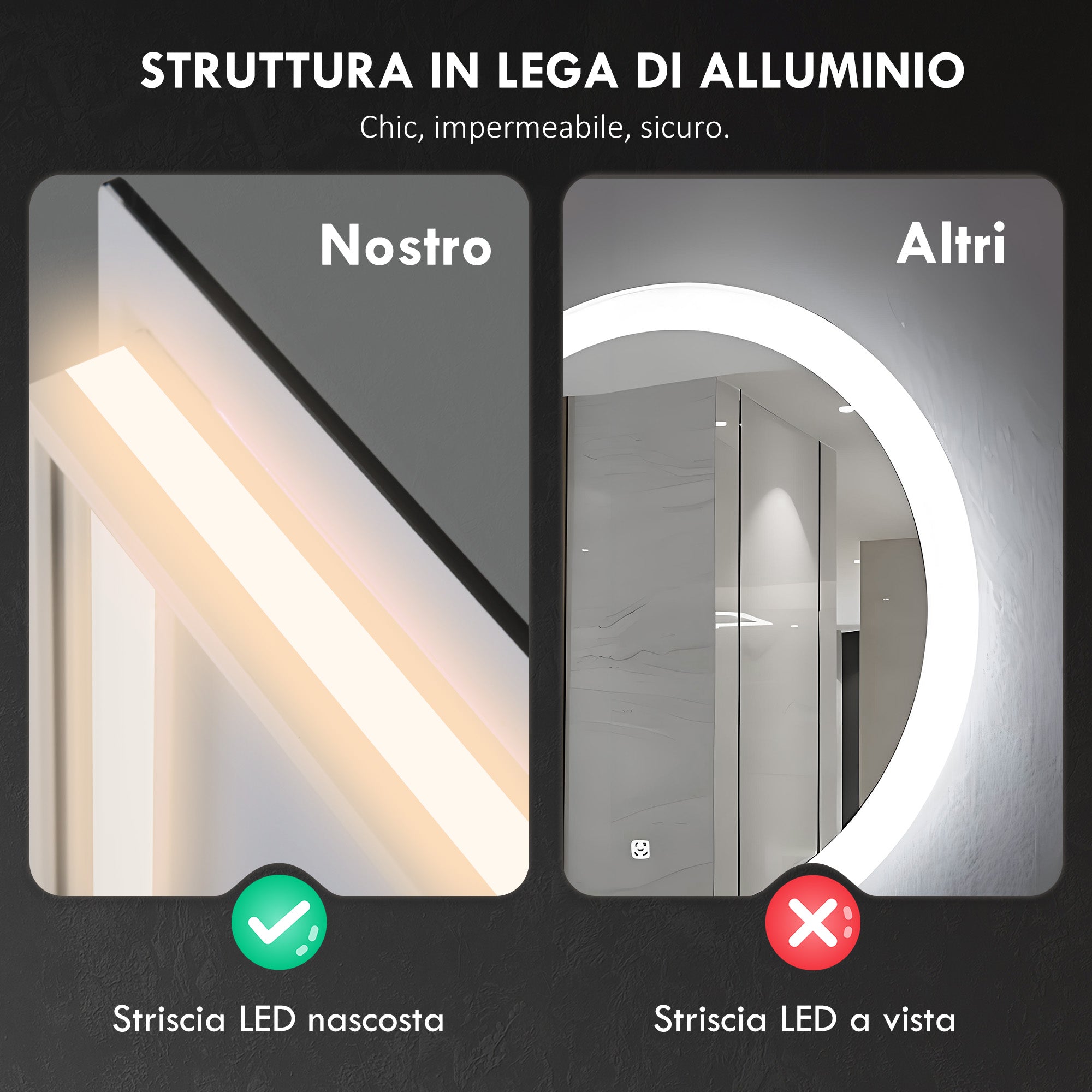 Anti-fog Bathroom Mirror with Adjustable Brightness and Color, Glass and Aluminum Alloy, 80x60x4 cm