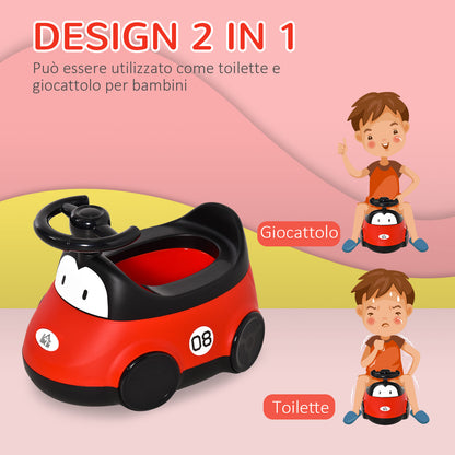 Car-Shaped Potty for Children from 6 Months to 3 Years with Steering Wheel and Removable Tray, Red