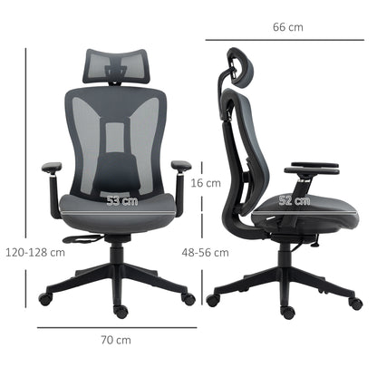 Reclinable office chair with headrest, lumbar support and adjustable height, gray - Borgè