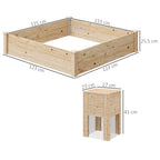 Outdoor Planter in Fir Wood with Composter and Open Bottom, 123x123x25.5 cm, Wood color