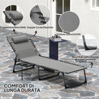 Folding and Reclining Garden Deckchair with 5 Levels with Side Table and Pocket, 60x190x31 cm, Gray and Black