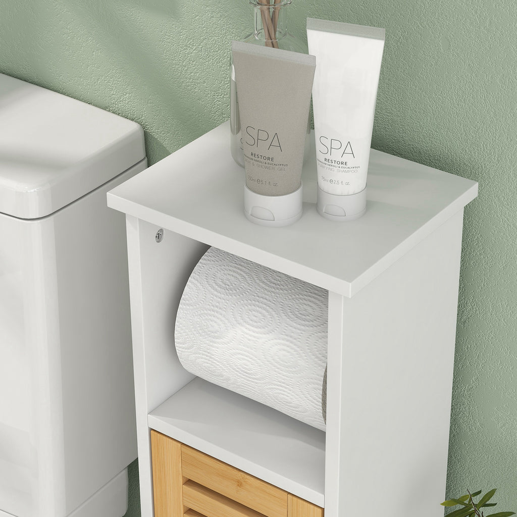 HOMCOM Bathroom Cabinet with Toilet Paper Holder, Tall and Slim Cabinet with Adjustable Shelf, 78 cm, White
