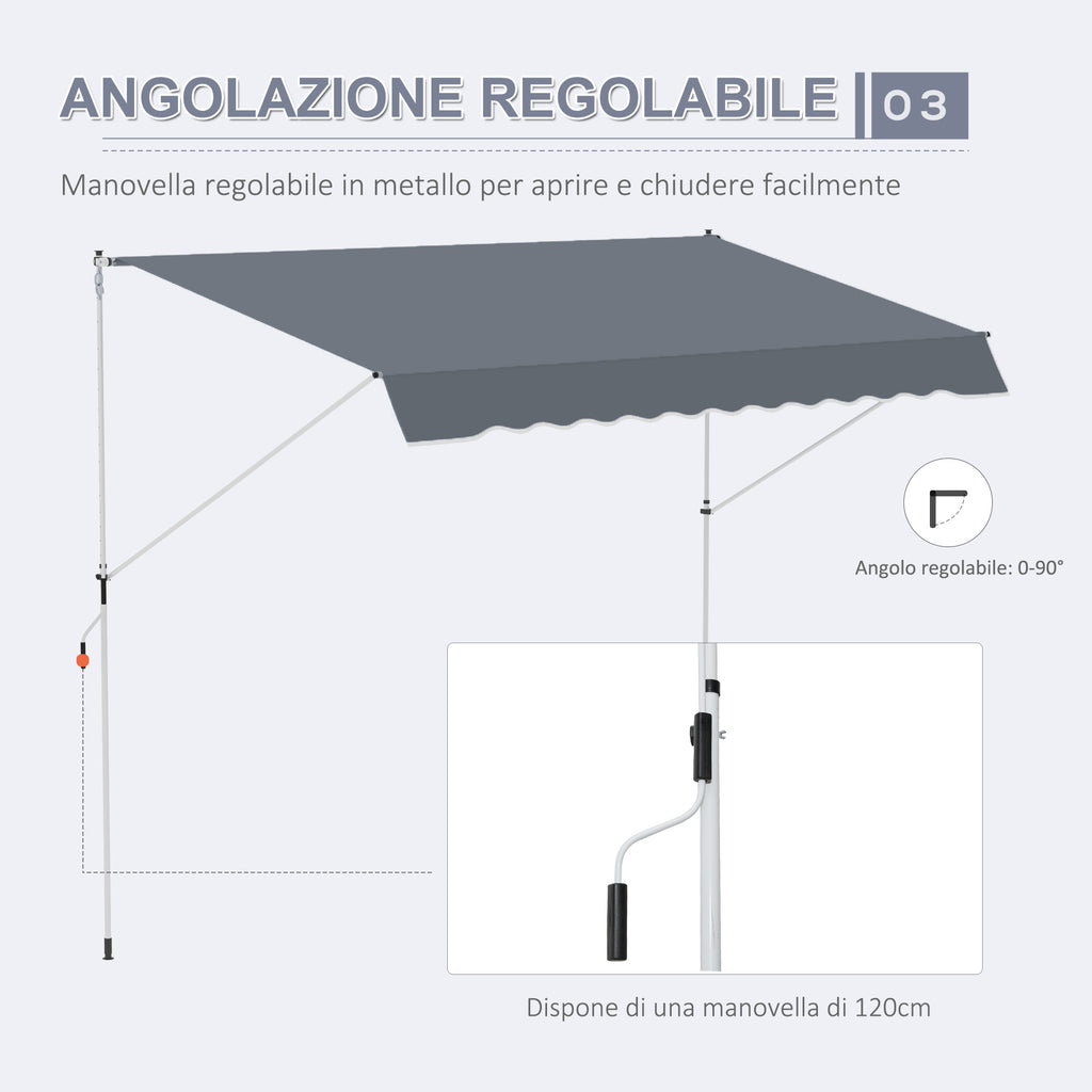 Awning with Roller Arms with Crank and Telescopic Structure, 4x1.2m, Gray