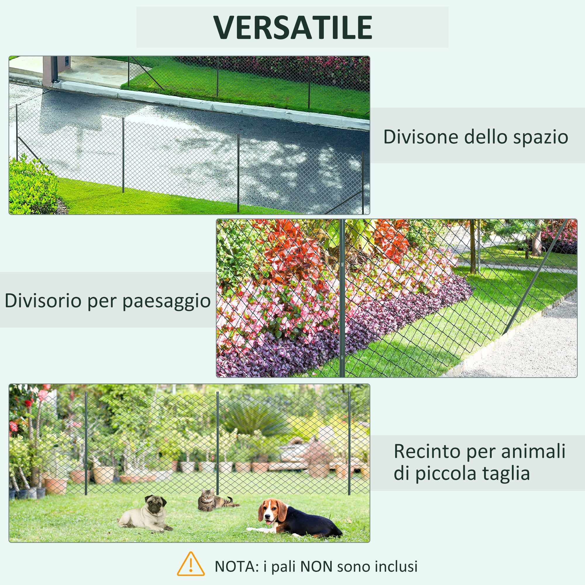 Steel and PVC Outdoor Fencing, 25m Roll, 1.7m Height, Green