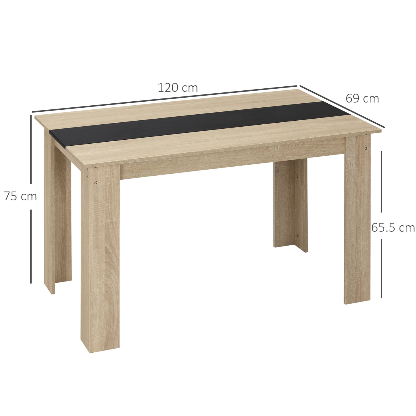 Modern Wooden Dining Table for 4-6 People, 120x69x75cm, Black and Wood Color