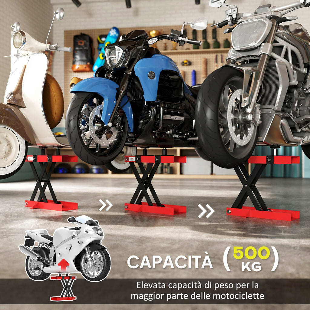 Steel Motorcycle Lift Stand Capacity 500kg, Foldable with Adjustable Height and Crank, Red