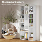 HOMCOM Modern Wooden Bookcase, 181 cm High, with 21 Compartments and 10 Adjustable Shelves, White