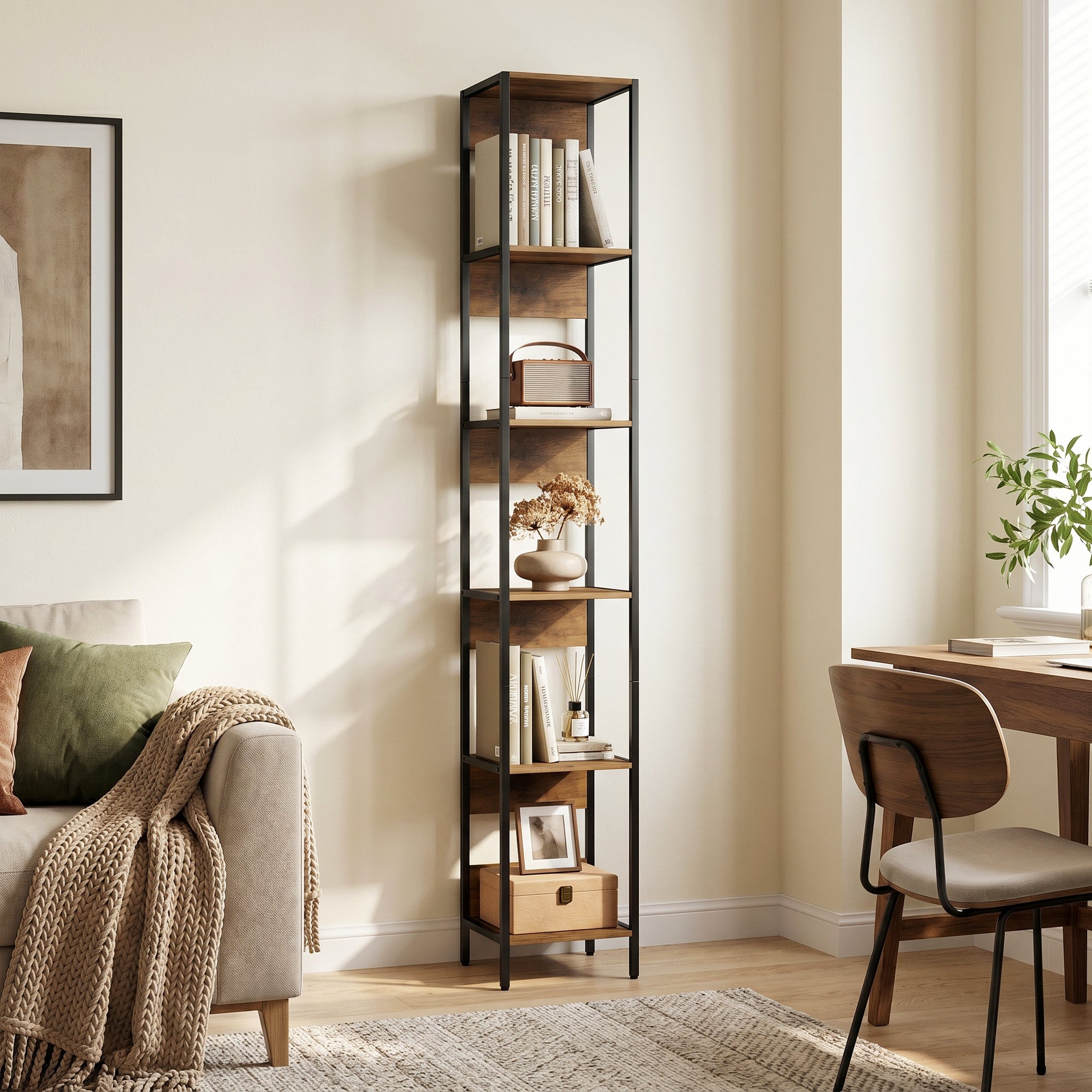 HOMCOM 6-Shelf Bookcase, Brown Wood Finish