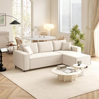 3 Seater Sofa with Peninsula in Velvet Effect Fabric, Foam and Nylon, 241x153x83 cm, Cream White
