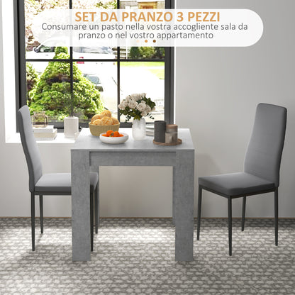 DUO - 3 Piece Dining Set with Kitchen Table 80x80x76 cm and 2 Modern Chairs 41x50x97 cm, Grey