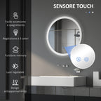 Bathroom Mirror with Adjustable LED Lights, Touch Control and Anti-Fog Design, Ø60 cm