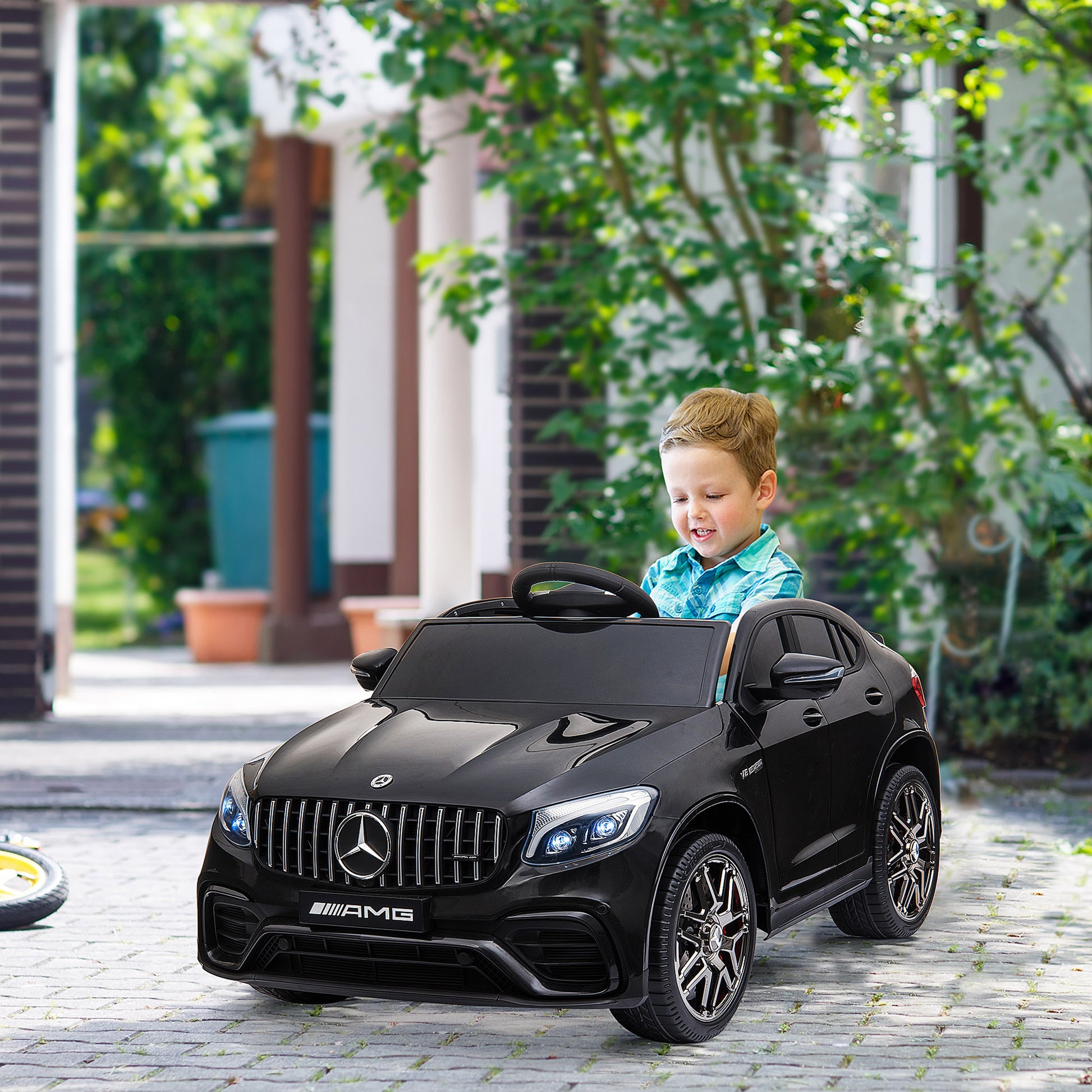 Electric Ride-On Car for Kids 3-5 Years Mercedes with Seat Belt and Remote Control, Black - Borgè