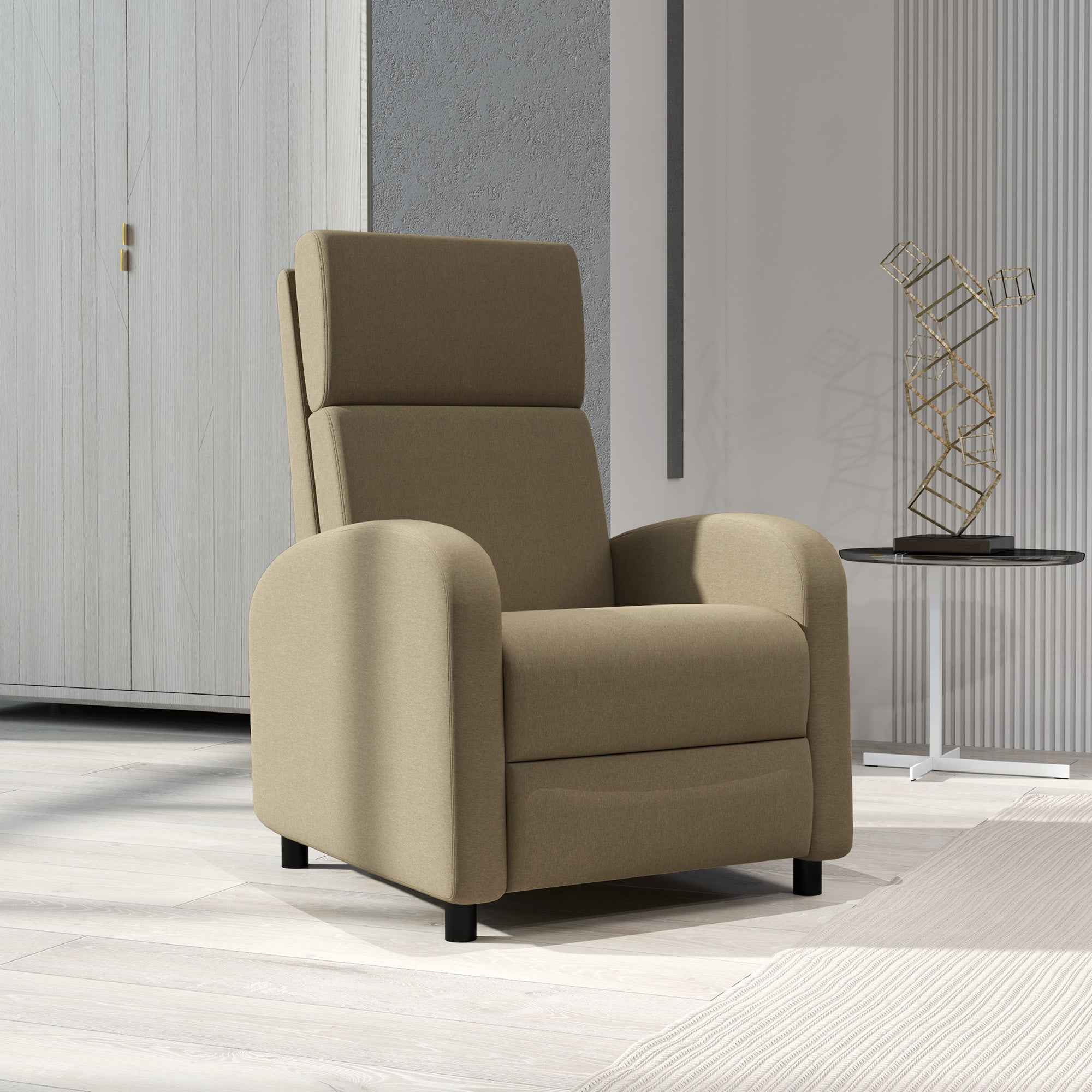 160° Manually Reclining Relaxing Chair with Fabric Footrest, Beige
