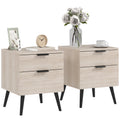 Set of 2 Nordic Style Bedside Tables with Drawer and Raised Base, Wooden, 40x40x50 cm, Oak Color