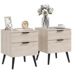 Set of 2 Nordic Style Bedside Tables with Drawer and Raised Base, Wooden, 40x40x50 cm, Oak Color