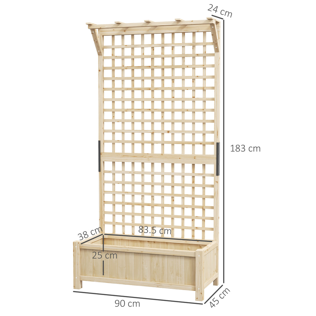 Outsunny Garden Planter with Trellis for Climbing Plants, 90x45x183 cm, Natural Wood