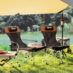 Outsunny Set of 2 Folding Camping Chairs with Footrest and Cup Holder, 82x50/100x88 cm, Black and Orange