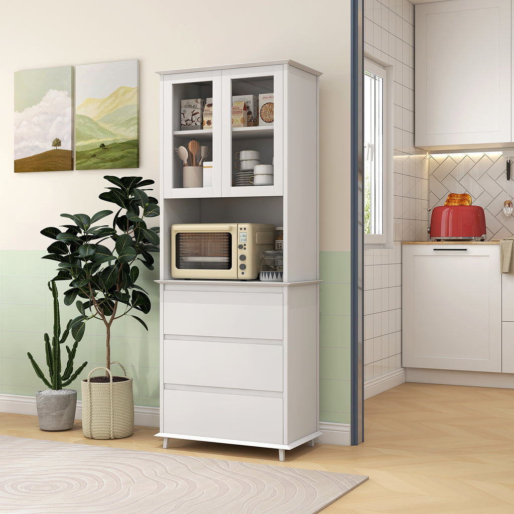 Tall Kitchen Pantry with 2-Tier Cabinet and 3 Drawers, in MDF, 68x38x172 cm, White