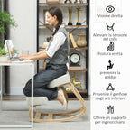 Ergonomic Chair with Birch Wood Kneeler and Cushion, 51x69x58 cm, Cream