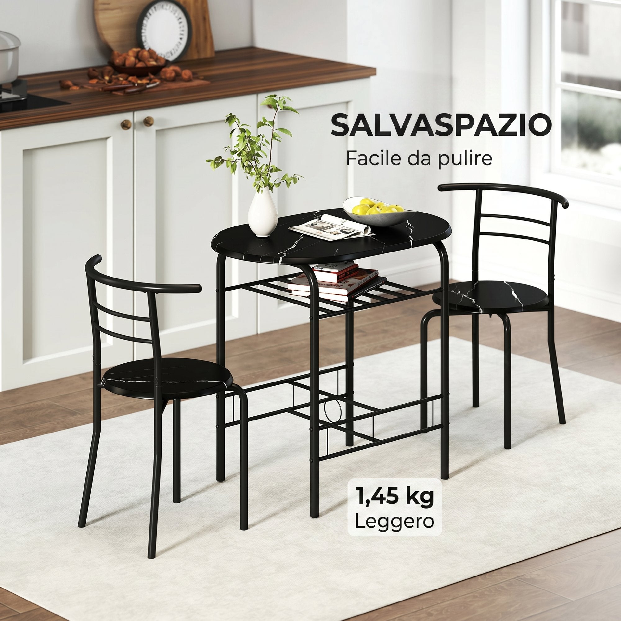 HOMCOM Modern Dining Table and 2 Chairs Set, 3-Piece Space-Saving Furniture for Kitchen, Balcony, Restaurant or Bar, Brown and Black