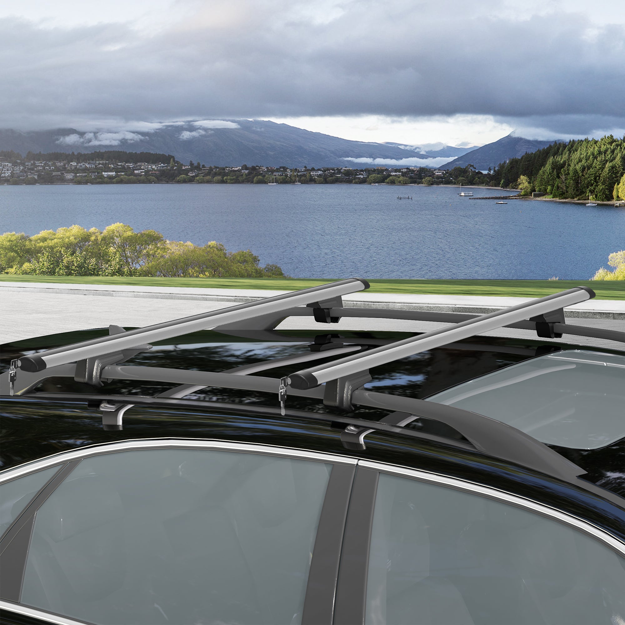 HOMCOM 75kg Car Roof Rack with Lock and Security Keys, Aluminum and ABS, 135.3x5.7x7cm, Silver