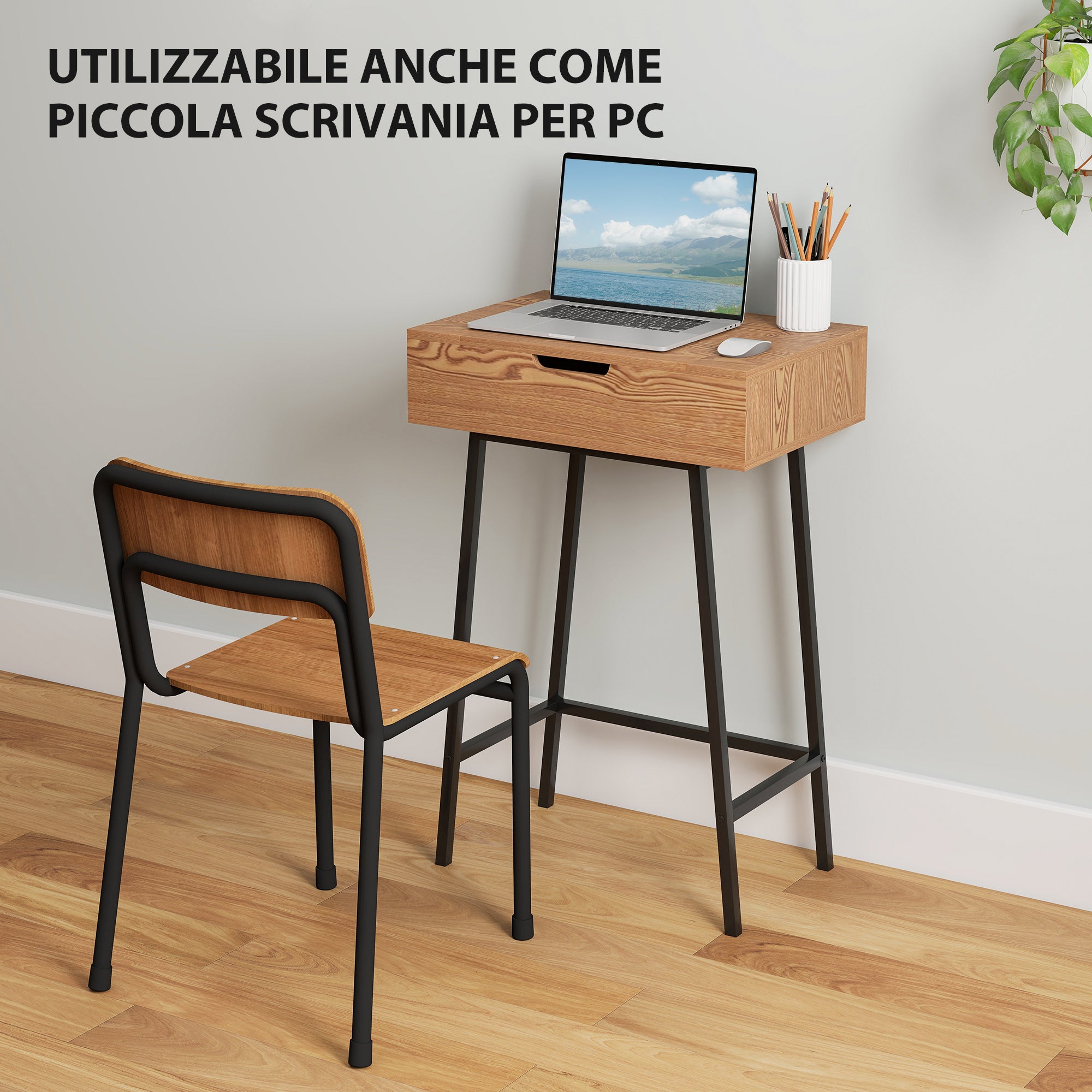 Industrial Style Vanity Table with Folding Mirror and 16 Compartments, Wood and Steel, 60x40x90 cm