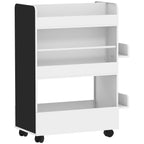 Children's Bookcase for 3-8 Years Old, Double-Sided Toy Storage Rack with Wheels and Blackboard, White