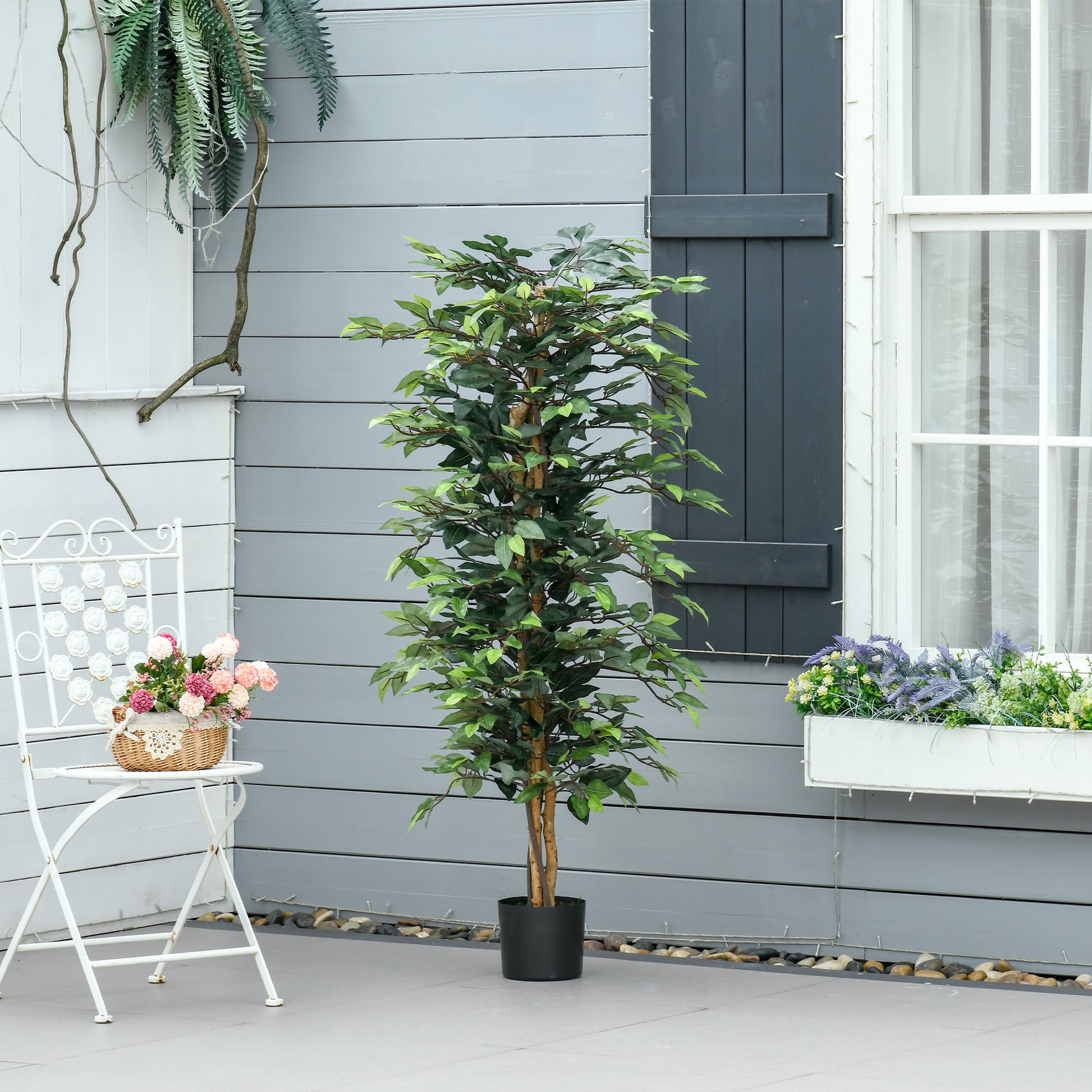 HOMCOM Fake Ficus Plant 150cm High, Indoor and Outdoor Decoration with Pot Included - Borgè