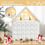 Wooden Advent Calendar to Fill with 24 Drawers and Christmas Village with Trees and Lights, 39x9x42cm