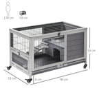 Wooden Rabbit Hutch with 4 Wheels, Rabbit House and Ramp, 90x53x59cm, Grey