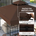 Outsunny 3x3m UPF30+ 2-Tier Coffee Polyester Garden Gazebo Cover