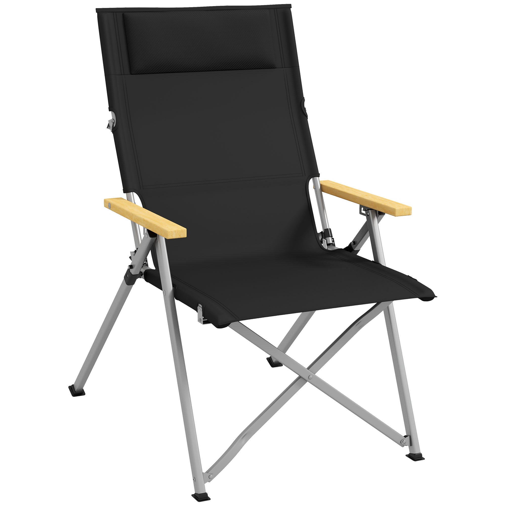 Folding Camping Chair with Adjustable Backrest, Aluminum and Polyester 74x59.5x98 cm, Black