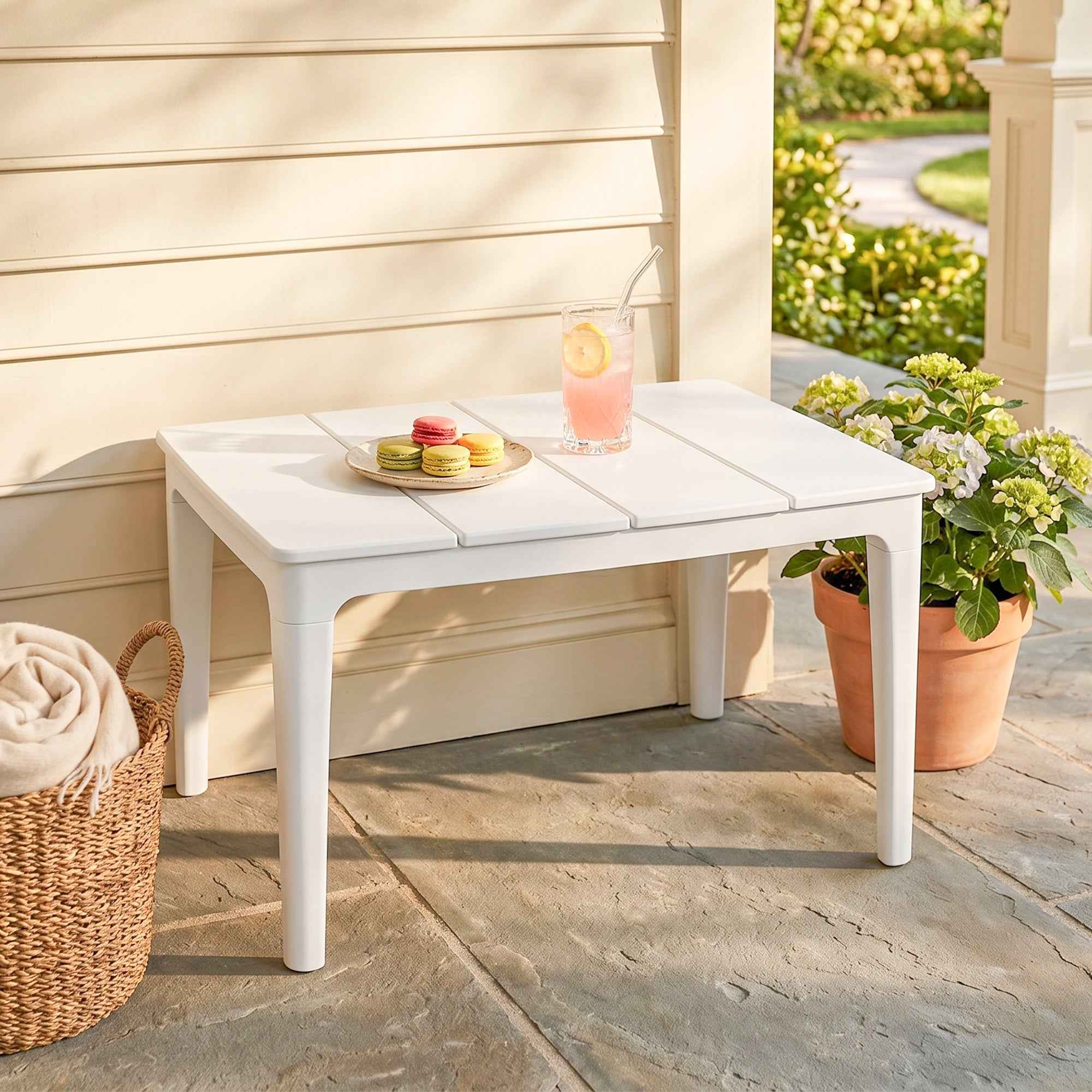 Outsunny Garden Coffee Table, 70 x 53 x 39 cm, Cream White