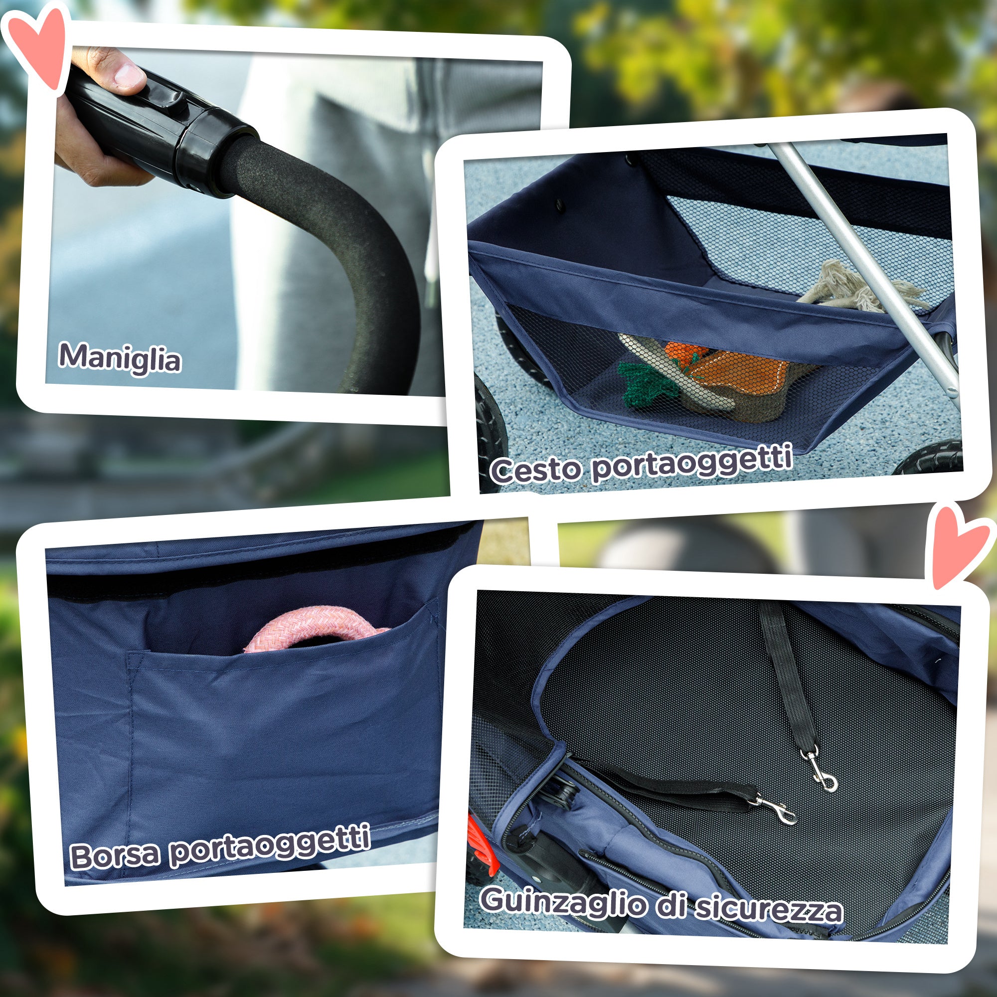 3 in 1 Foldable Dog Stroller with Carrying Bag and Bottom Basket, Blue