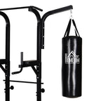 Power Tower with Bench and 20kg Punching Bag, Black Steel Multi-Purpose Station for Total Body Training