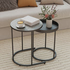 Set of 2 Industrial Style Stackable Coffee Tables, Wood and Metal, Ø42x54 cm and Ø36.5x48.5 cm, Grey and Black