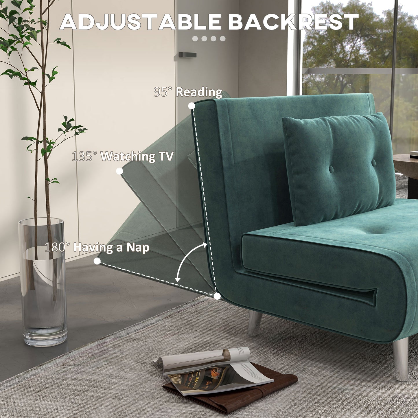 Homcom Single Bed Armchair With Velvet Reclinable Back, 100x88x83cm, Dark Green - Borgè