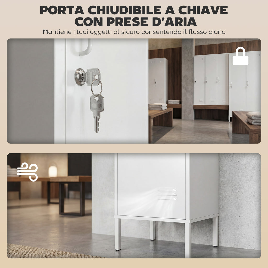 Metal Wardrobe with Lockable Door, Name Tag and Hanging Rail, 40x40x179 cm, White