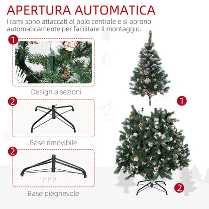 CHRISTMAS TREE - 150cm Artificial Snowy Christmas Tree with 676 Branches and Pine Cones, Green