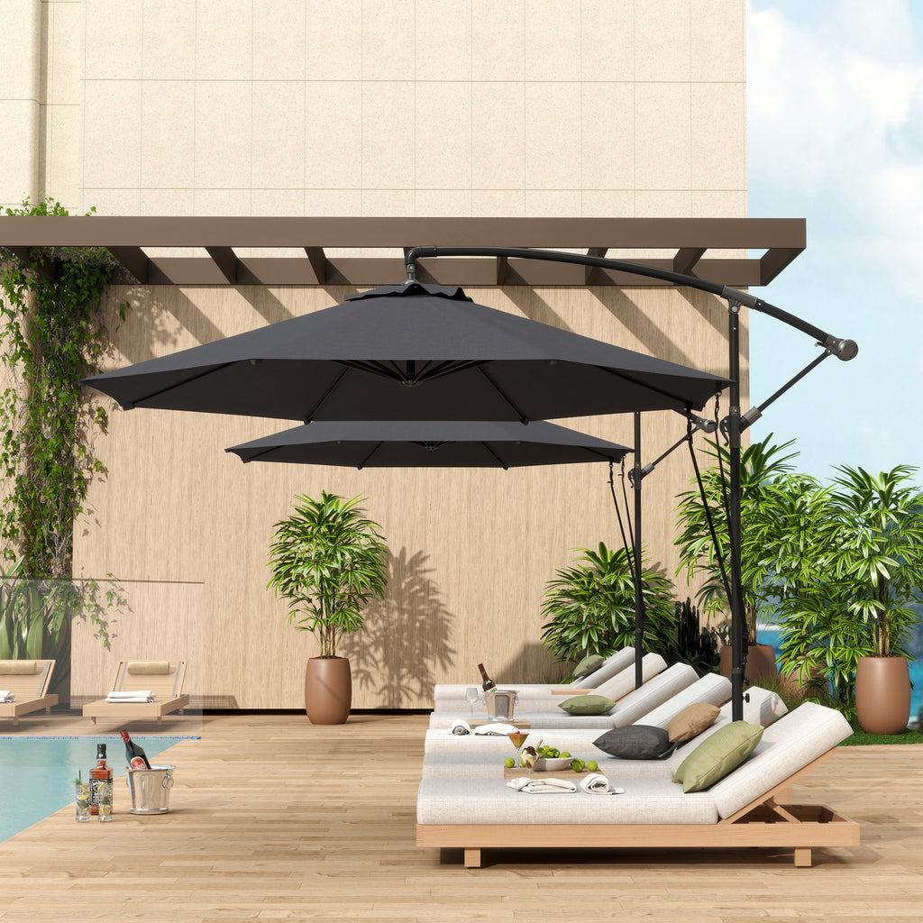 Round Tiltable and Swivel Garden Umbrella, Crank and UPF 50+ Protection, Ø3 m, Dark Gray