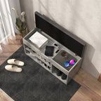 Space Saving Upholstered Shoe Cabinet with 3 Open Shelves with Concealed Space, Wooden, 80x30x45 cm, Black and Grey