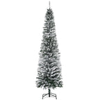 Green PP Snow-Covered Christmas Tree with 738 Fireproof Branches and Stainless Steel Base, Ø68x225 cm
