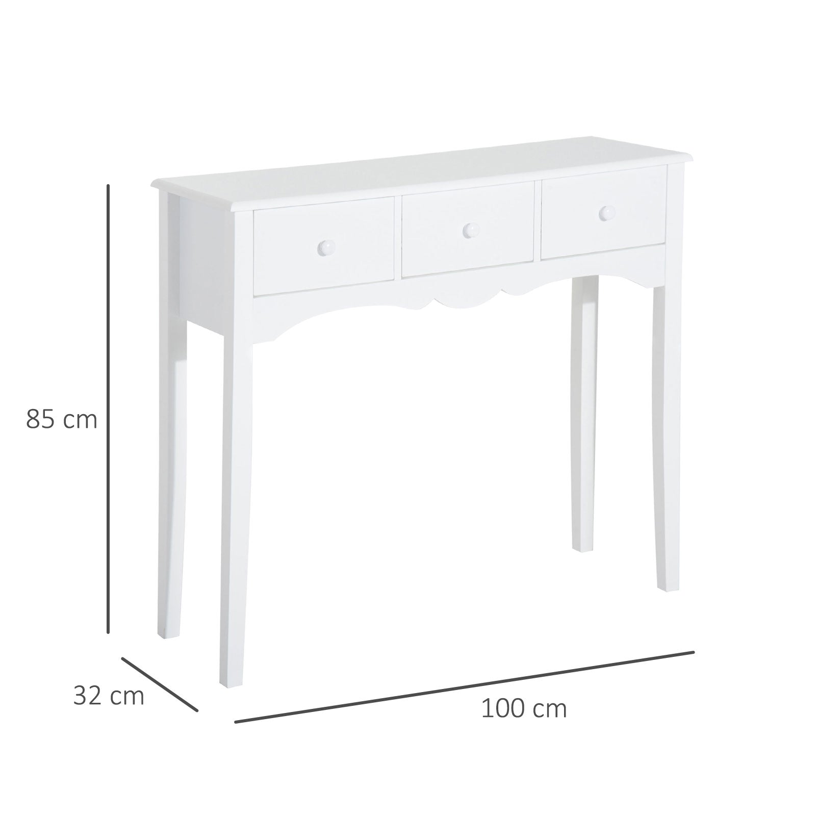 Modern MDF Entrance Console Table with 3 Drawers, 100x32x85 cm, White